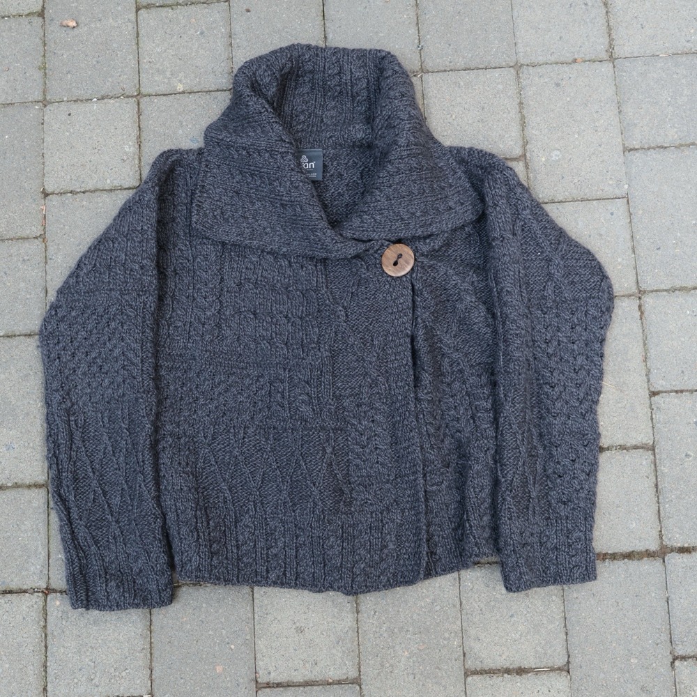 Aran Woolen Mills Ireland Fisherman Knit Cardigan Shawl Collar Merino Wool OSFM⁠
